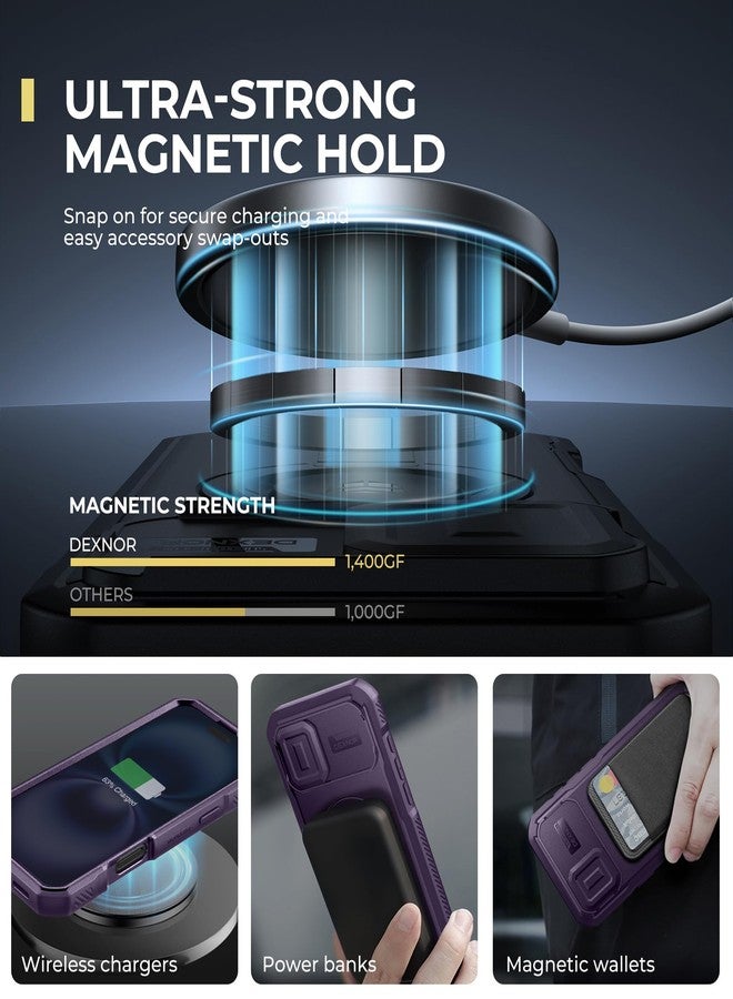 Dexnor for iPhone 16 Plus Case with Slide Camera Cover&Adjustable Kickstand & Built-in Screen Protector,Compatible With MagSafe Shockproof Cases Heavy-duty Magnetic Protective Cover,Phantom Purple - Image 3