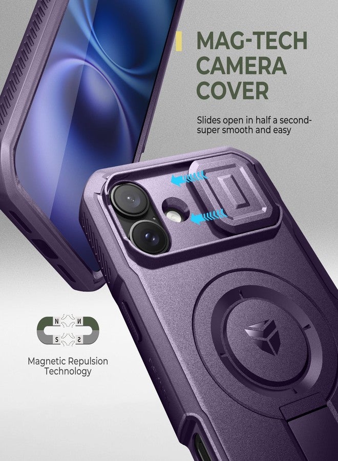 Dexnor for iPhone 16 Plus Case with Slide Camera Cover&Adjustable Kickstand & Built-in Screen Protector,Compatible With MagSafe Shockproof Cases Heavy-duty Magnetic Protective Cover,Phantom Purple - Image 4