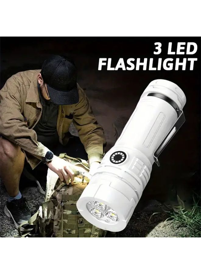 3LED USB Rechargeable Portable Handheld Flashlight 1pc Bright Hands Free Work Light With Pen Clip - Image 3