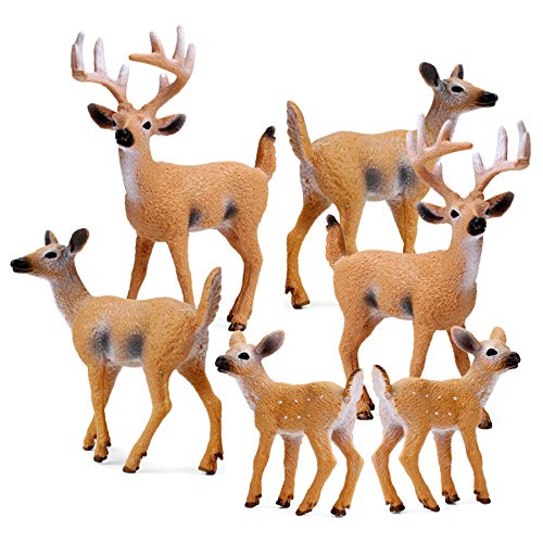 RESTCLOUD Deer Figurines Cake Toppers, Deer Toys Figure, Small Woodland Animals Set of 6 - Image 1