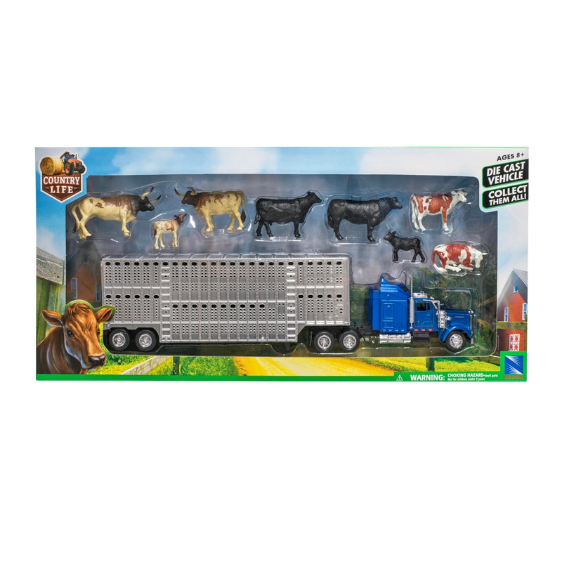 NewRay New Ray Country Life 1:43 Livestock Playset â€“ Die-Cast Semi Truck & Trailer with 10 Cattle, Free-Wheeling Farm Vehicles, Opening Rear Door, Ages 8+, Rural Imaginative Play Set - Image 3