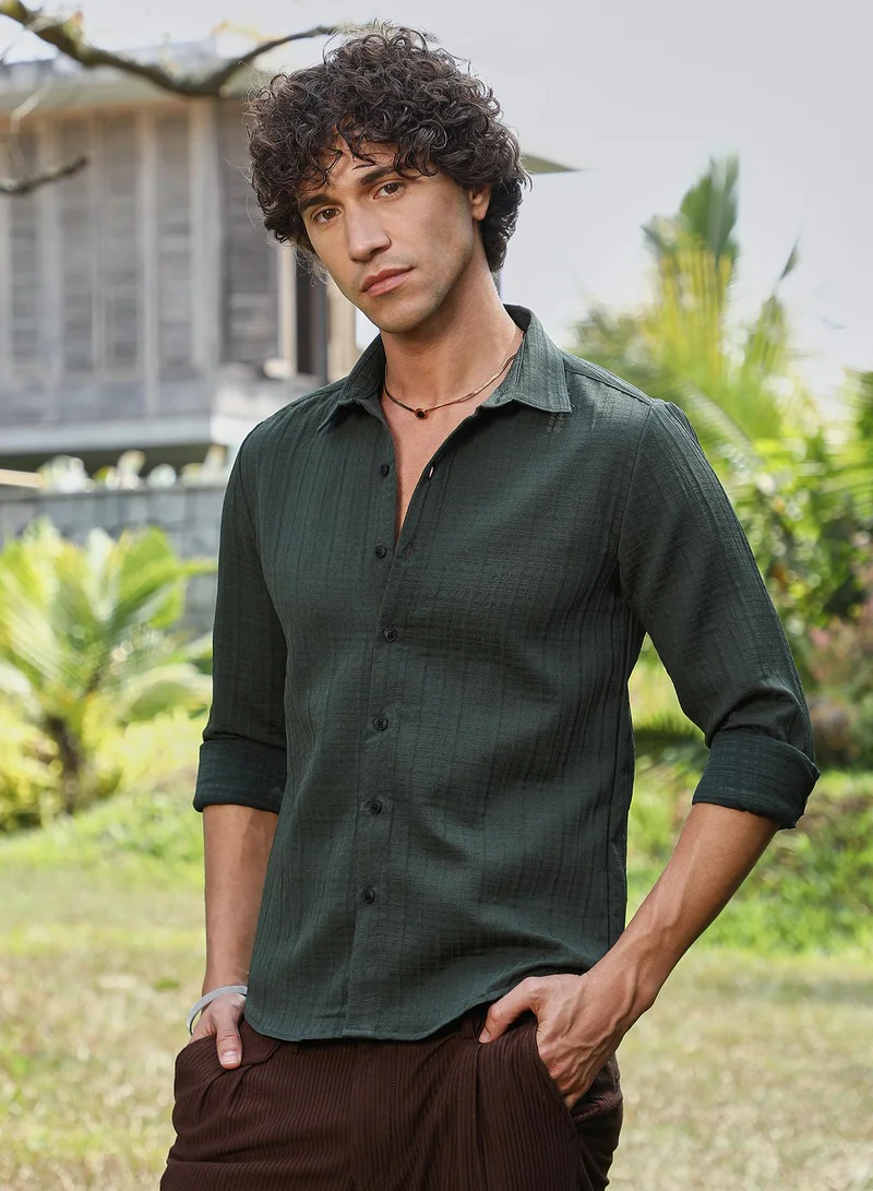 كامبوس سوترا Men's Emerald Green Tartan-Tactile Shirt