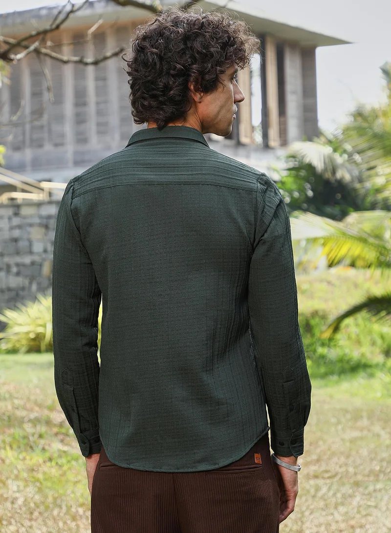 كامبوس سوترا Men's Emerald Green Tartan-Tactile Shirt