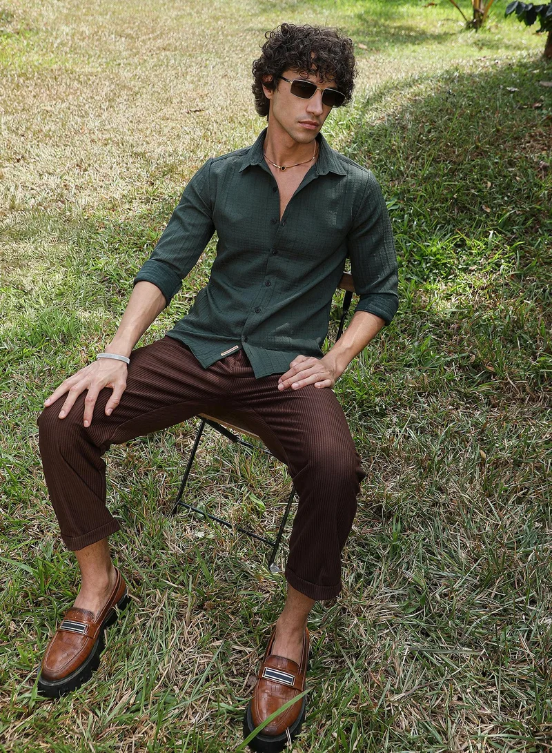 كامبوس سوترا Men's Emerald Green Tartan-Tactile Shirt