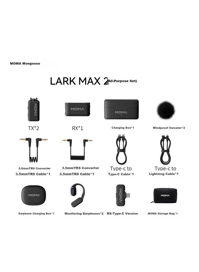 MOMA Mengma Lark Max 2 Wireless Lavalier Microphone, Professional Monitoring Microphone, Ai Noise Reduction, Real-time Internal Recording, Moma Menger One-to Microphone For Interviews And Commercial Shooting - Image 1