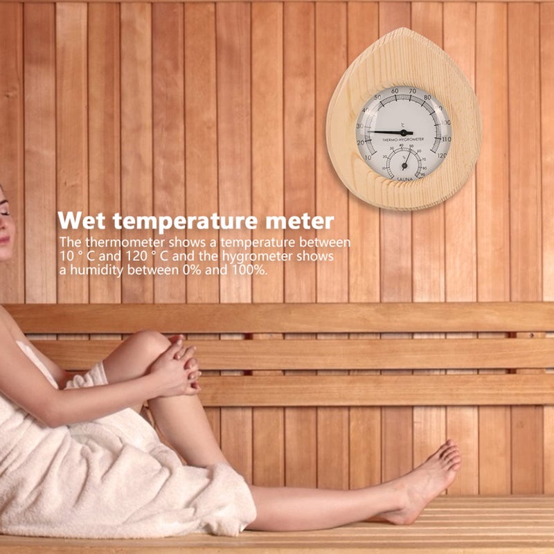 Wooden Sauna Hygrometer Thermometer 2 In 1 Handmade Drop Shape With Clear Scale - Image 4