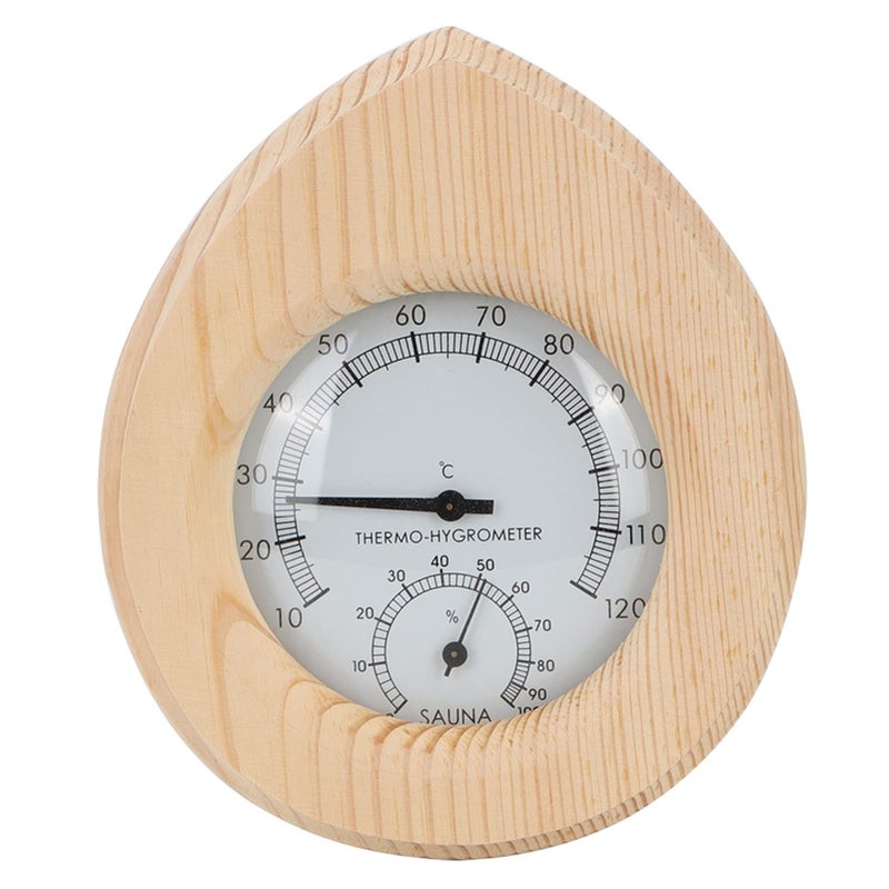 Wooden Sauna Hygrometer Thermometer 2 In 1 Handmade Drop Shape With Clear Scale - Image 2