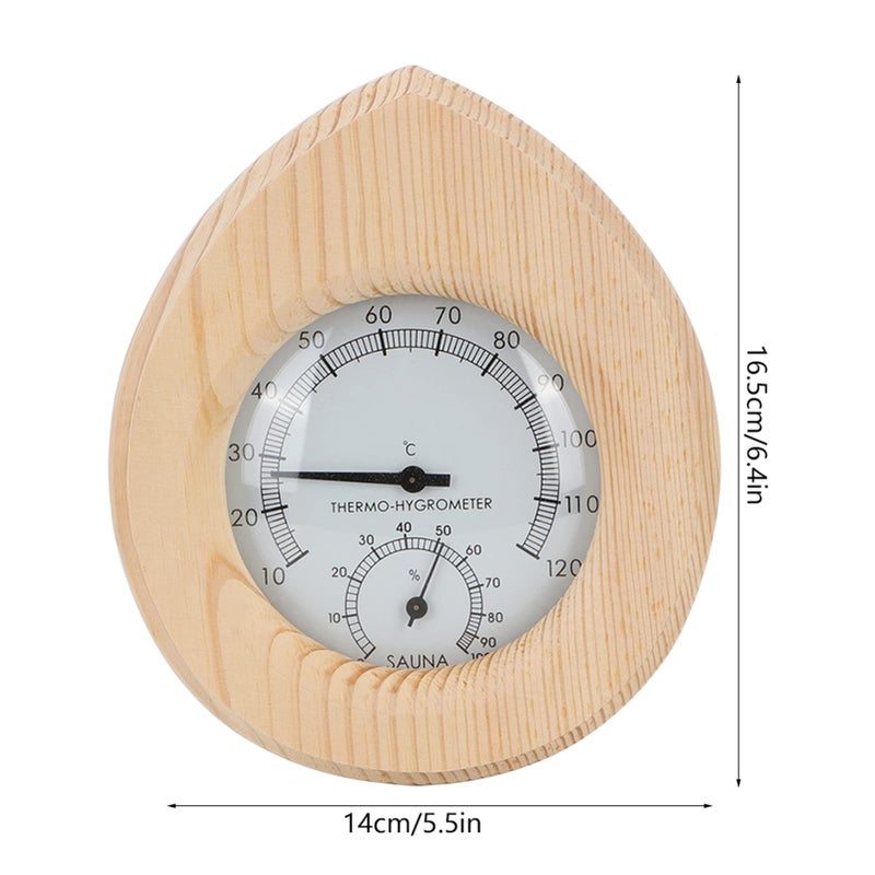 Wooden Sauna Hygrometer Thermometer 2 In 1 Handmade Drop Shape With Clear Scale - Image 3