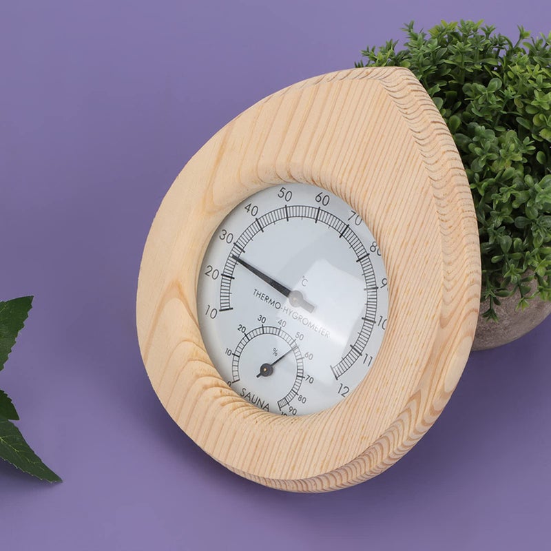 Wooden Sauna Hygrometer Thermometer 2 In 1 Handmade Drop Shape With Clear Scale - Image 5