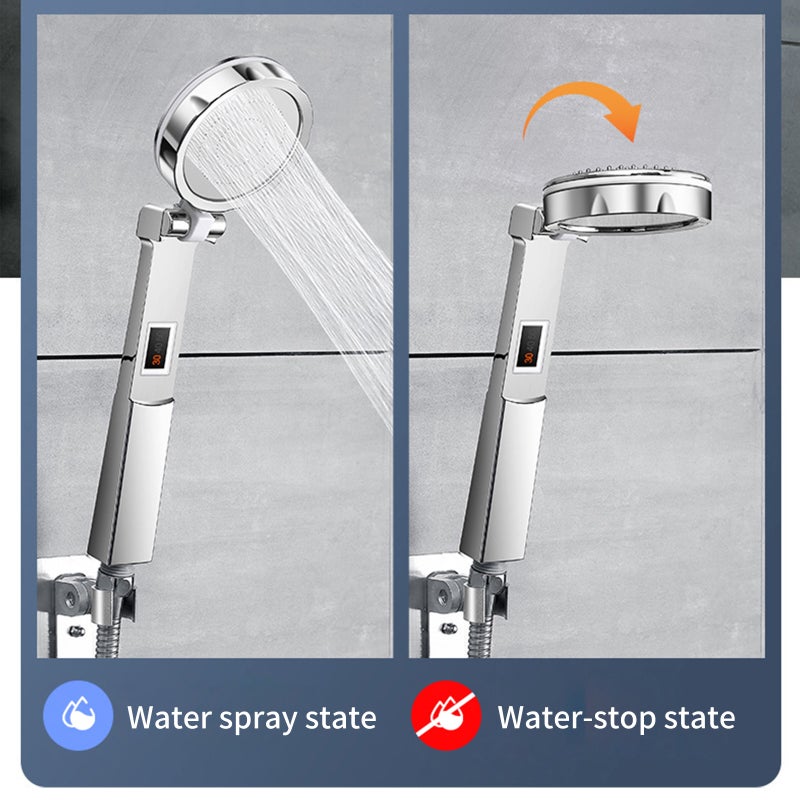 Handheld Shower Head with Flip Cover Pause Temperature Display Massage Brush Water Saving High Pressure Showerhead G1/2 Bathroom Shower Head Bath Handheld Shower Head Replacement - Image 4