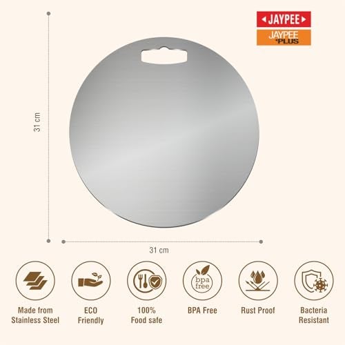 Jaypee Plus Kitchen-X Round 304 Stainless Steel Chopping Board for Fruits and Vegetable with Handle Grip and Ergonomic Hanger for Kitchen 31 x 31 cm - Image 2