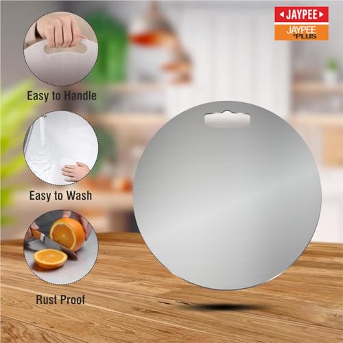 Jaypee Plus Kitchen-X Round 304 Stainless Steel Chopping Board for Fruits and Vegetable with Handle Grip and Ergonomic Hanger for Kitchen 31 x 31 cm - Image 3