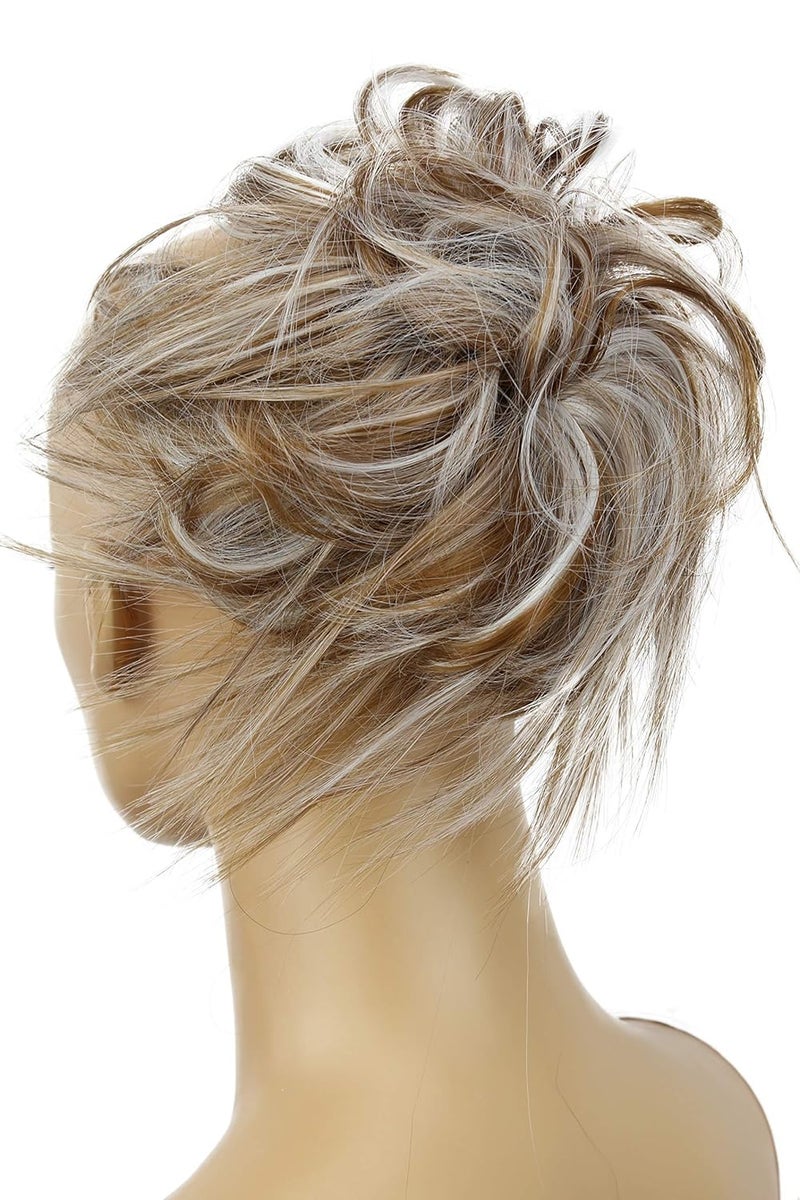 CAISHA XXL Hairpiece Scrunchie Updo Voluminous Slightly Wavy Messy Bun Light Brown Gray Mix G27F
