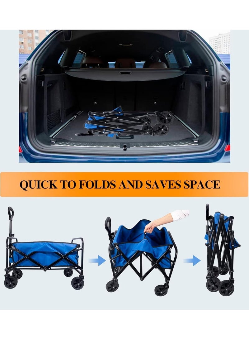 Generic Outdoor Folding Utility Wagon Heavy Garden Transporter Folding Camping Trailer Portable Shopping Cart Adjustable Handle Sturdy and Durable Blue  - Image 4