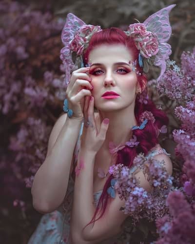MOSTORY Purple Fairy Wings Headband Butterfly Flower Headband Woodland Headpiece Floral Hairband for Princess Fairy Costume Women Renaissance Ren Faire Halloween Elf Cosplay Photo Shoot - Image 3
