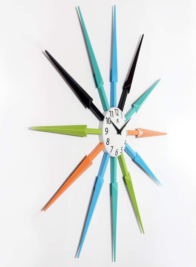 Infinity Instruments Celeste Starburst Wall Clock, Retro Midcentry Spoke Design, Easy to Hang Keyhole, 24 Inch, Multi-Colored - Image 3