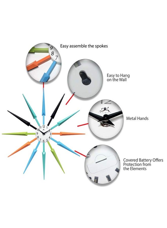 Infinity Instruments Celeste Starburst Wall Clock, Retro Midcentry Spoke Design, Easy to Hang Keyhole, 24 Inch, Multi-Colored - Image 5