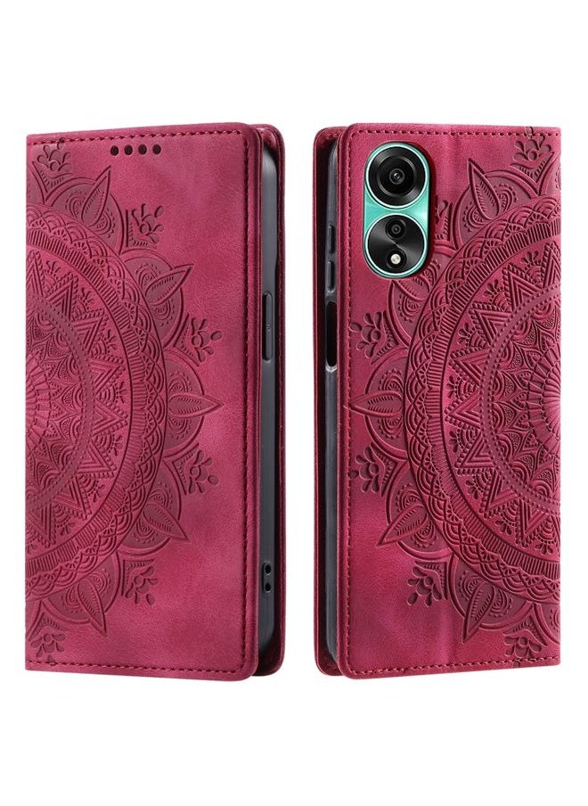 HuHa Case Cover For OPPO A78 4G Totem Embossed Magnetic Leather Phone Case Red 