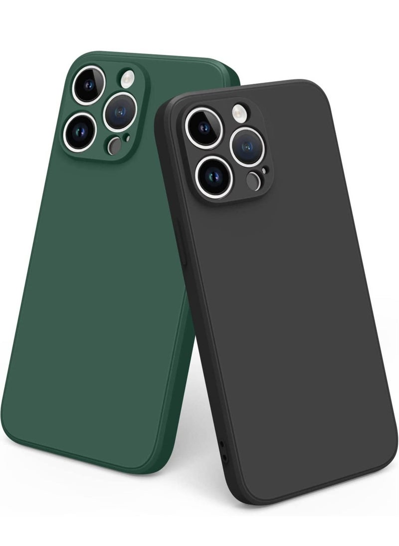 Raxoom 2 PCS of Silicone Protective Case, Compatible With iPhone 14 Pro Max 6.7 â€œ, Full Body Protection, Shock -proof Soft Liquid Silicone Protective Case (Black/Dark Green) - Image 1