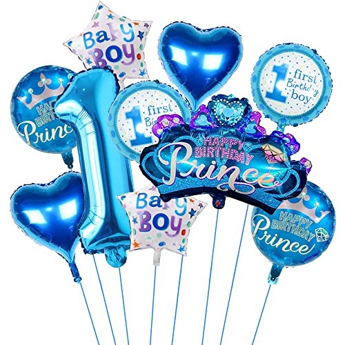 TOYXE Prince Theme First Birthday Foil Balloons Decoration for Baby Boy Set 10 Pcs - Image 1