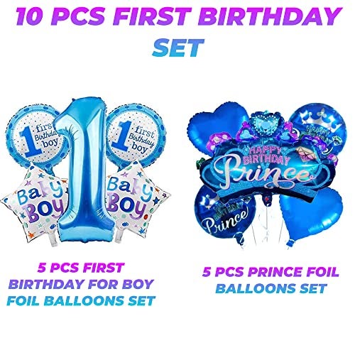 TOYXE Prince Theme First Birthday Foil Balloons Decoration for Baby Boy Set 10 Pcs - Image 2