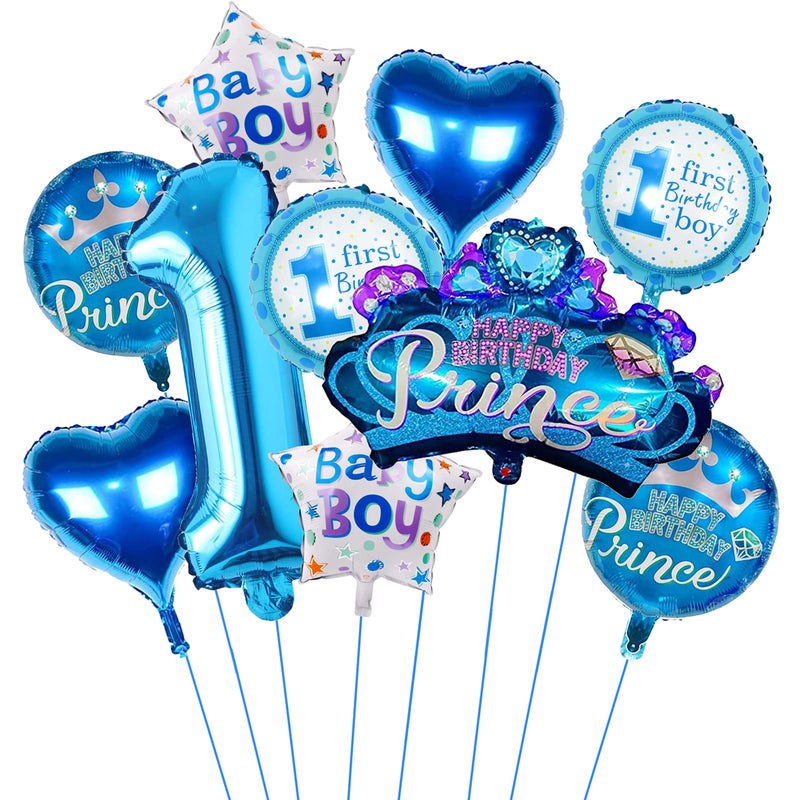 TOYXE Prince Theme First Birthday Foil Balloons Decoration for Baby Boy Set 10 Pcs - Image 3