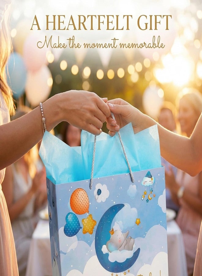 GFInYHM Baby Boy Gift Bag with Tissue Paper & Card, 13" Large Blue Elephant Gift Bag for Baby Shower, Newborn Welcome & Baptism - Image 2