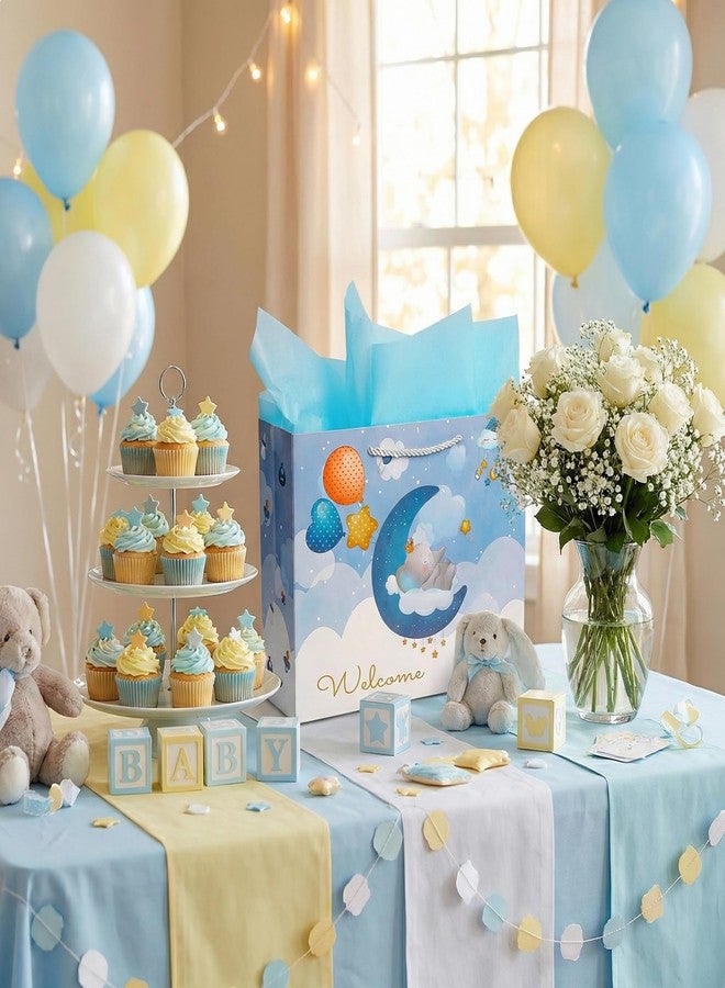 GFInYHM Baby Boy Gift Bag with Tissue Paper & Card, 13" Large Blue Elephant Gift Bag for Baby Shower, Newborn Welcome & Baptism - Image 5