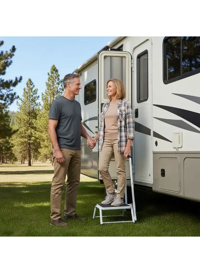 Black Folding Step Stool Portable RV Stool Heavy Duty Foldable Footstool WQ091063 12 - Image 2