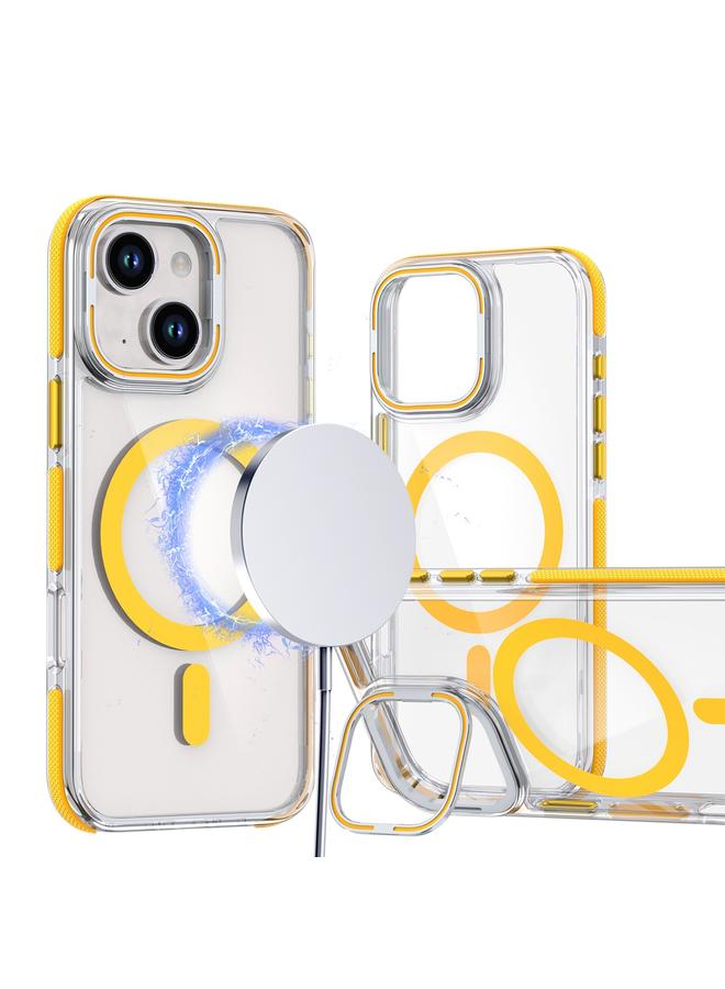 اس-توب جراب لهاتف iPhone 15 ثنائي اللون من مادة TPU الهجينة الشفافة المصنوعة من الأكريليك مع حامل عدسة قابل للطي من MagSafe - Image 1