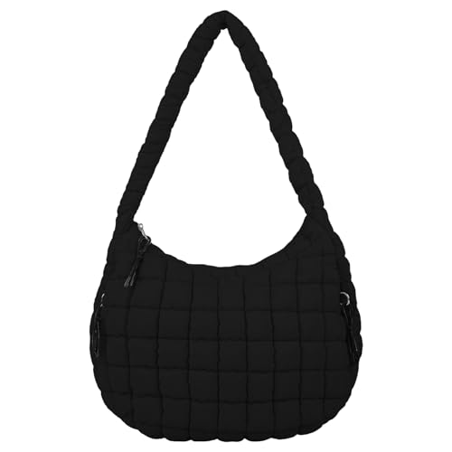 Iqimott Quilted Puffer Tote Shoulder Bag with Zipper, Nylon Bubble Hobo Travel Top Handle Handbag for Women, Oversized Padding Quilted Bag Soft Large Carryall (Black) - Image 1