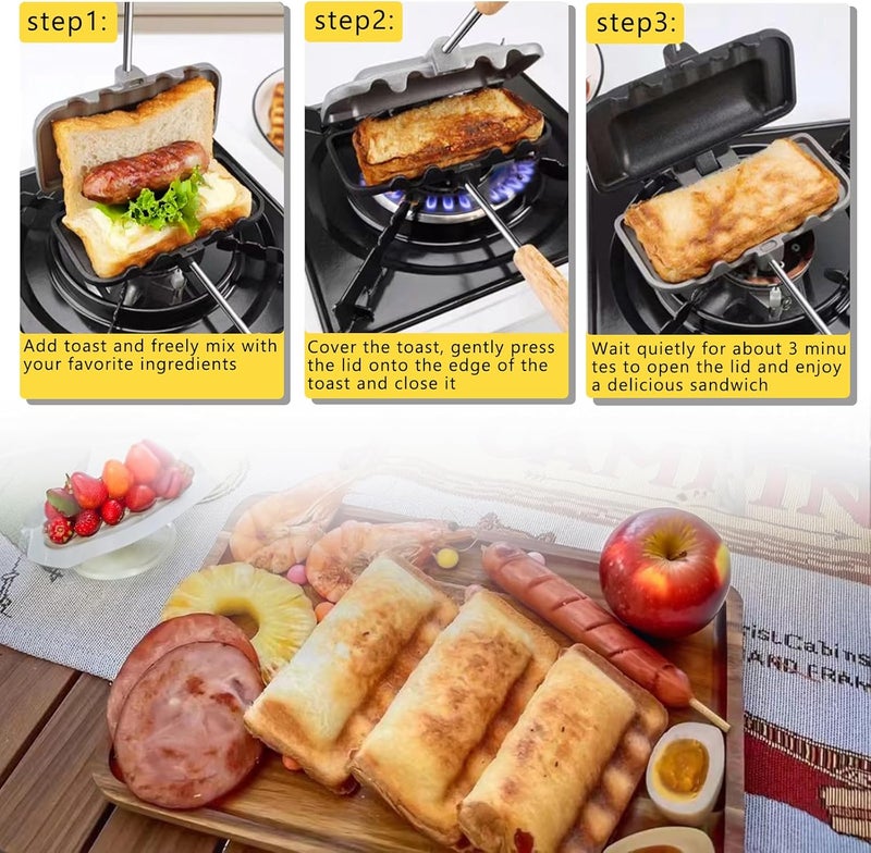 NMIGNH Hot Sandwich Maker, Double-Sided Sandwich Baking Pan,Double Sided Frying Pan for Breakfast,Hot Dog Toaster,Campfire Sandwich Maker(1Pcs) - Image 2