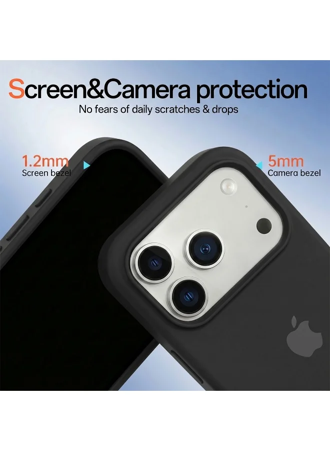 موبكوس جراب Mobcos iPhone 17 Pro أسود اللون، مصنوع من السيليكون الفاخر، مزود بخاصية الشحن اللاسلكي المغناطيسي | ملمس ناعم كالحرير | حماية فائقة ضد الصدمات بمعايير عسكرية | توافق مغناطيسي قوي | غطاء أنيق ونحيف