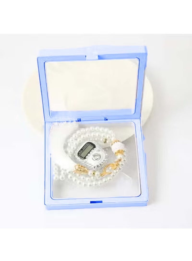 هويتك مجموعة هدايا سبحة زجاجية أنيقة رقمية مكونة من 99 حبة مع عداد رقمي - أبيض - Image 2