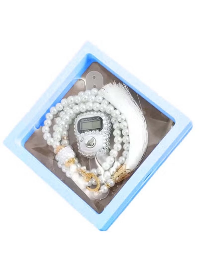 هويتك مجموعة هدايا سبحة زجاجية أنيقة رقمية مكونة من 99 حبة مع عداد رقمي - أبيض - Image 1