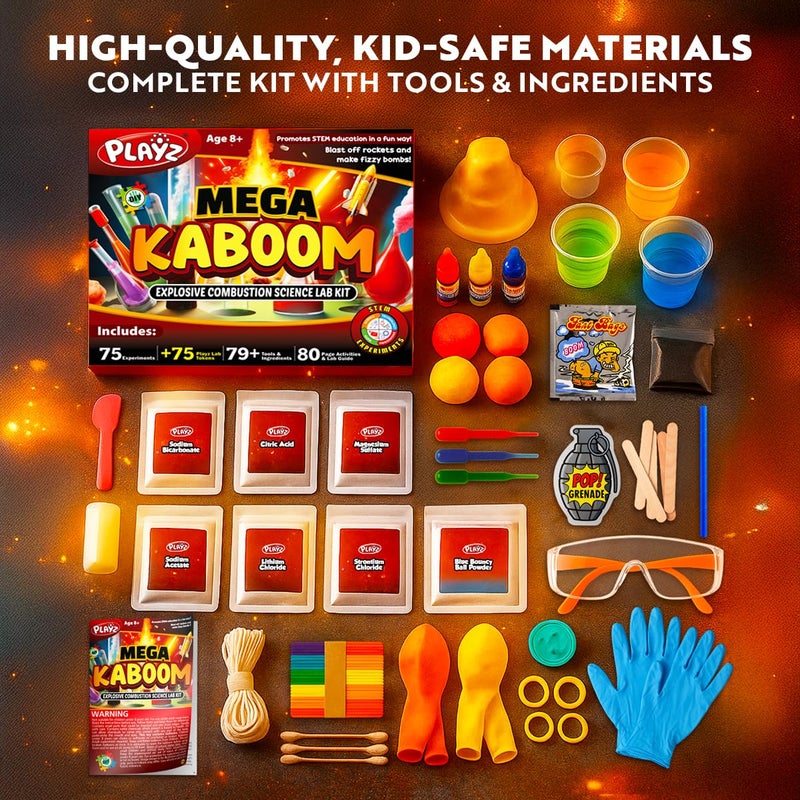 Playz Mega Kaboom! 150+ Explosive Science Experiments Kit for Kids Age 8-12 with 75 App & Video Guided Experiments - Chemistry Set STEM & Educational Toys & Gifts for Boys, Girls, Teenagers & Kids - Image 2