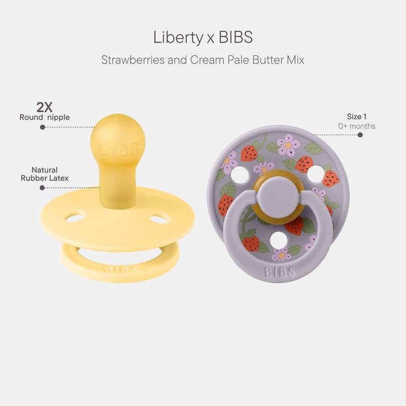 BIBS Round Nipple Pacifier X Liberty 2 Pack - Strawberries and Cream - Image 2