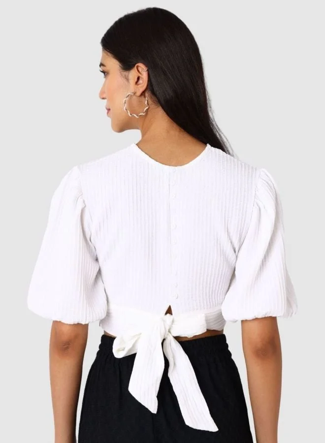 Freehand  Women Regular Fit Textured Round Neck Short Sleeve Regular Top  | Best Price UAE