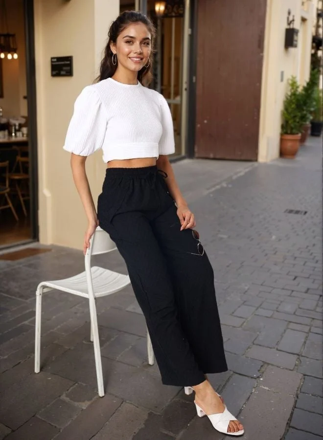 Freehand  Women Regular Fit Textured Round Neck Short Sleeve Regular Top  | Best Price UAE