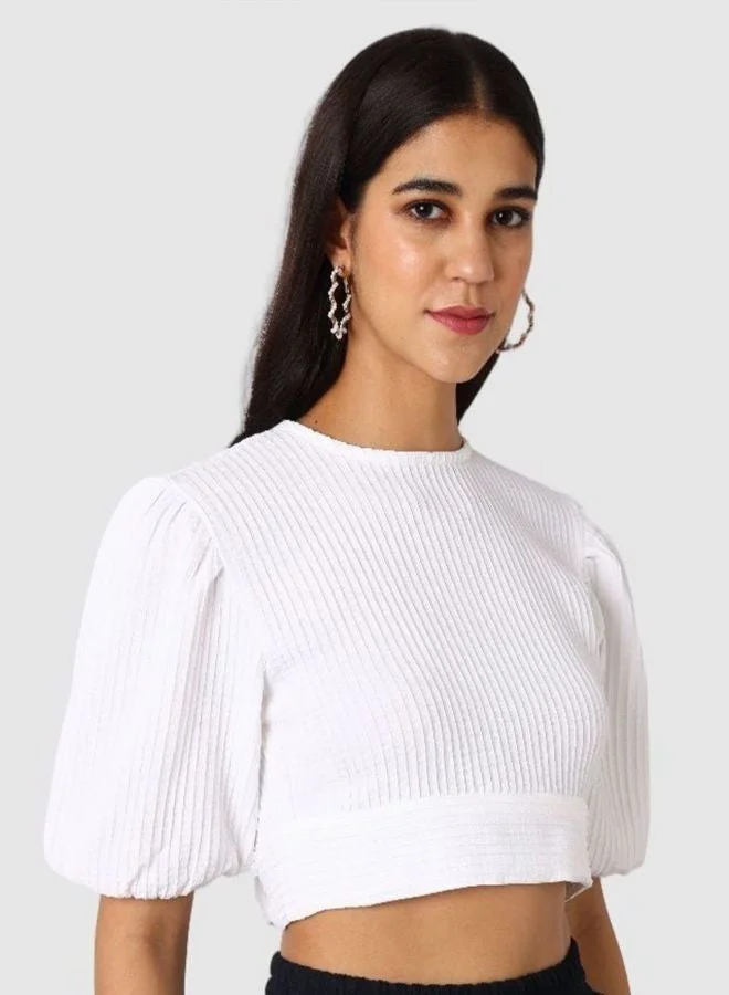 Freehand  Women Regular Fit Textured Round Neck Short Sleeve Regular Top  | Best Price UAE