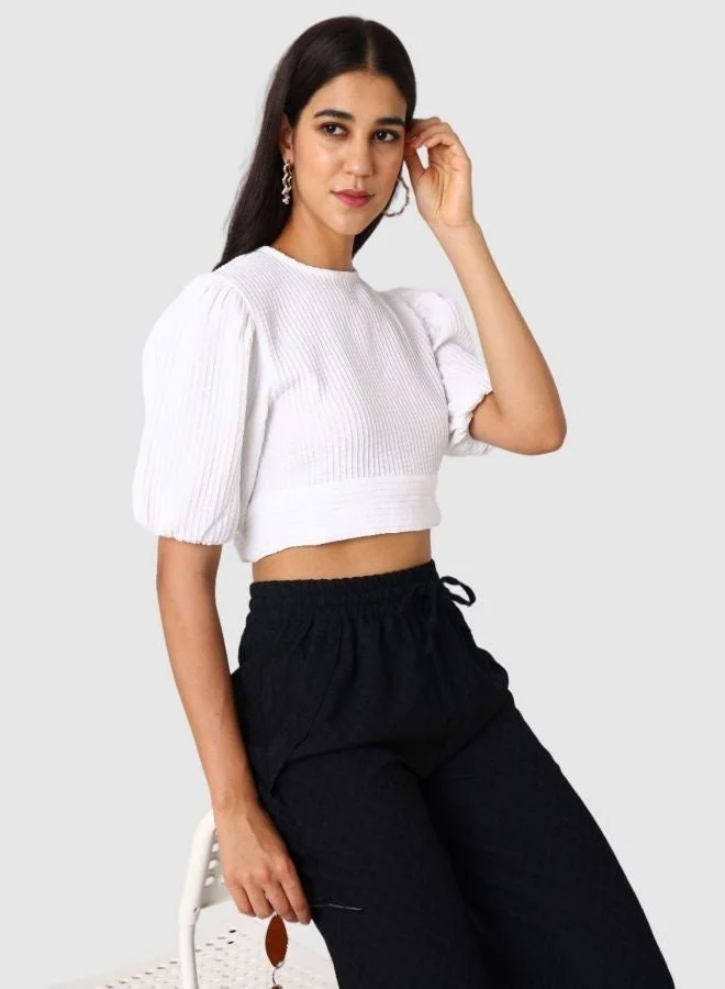 Freehand  Women Regular Fit Textured Round Neck Short Sleeve Regular Top  | Best Price UAE
