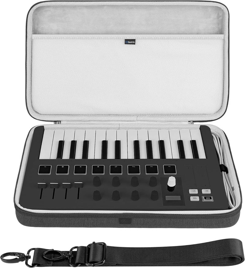 Geekria USB MIDI Keyboard Controller Hand Case for Arturia MiniLab 3 / MiniLab MkII 25 Slim-Key - Hard Shell Travel Carrying Bag (Dark Grey) - Image 1