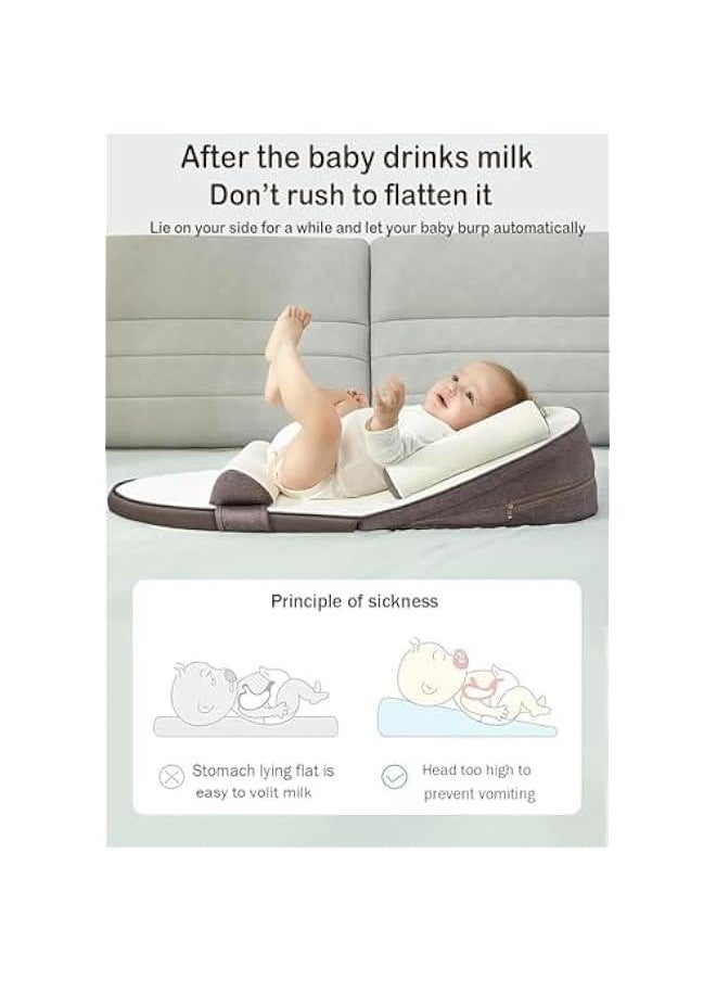 HOOKOR Baby Nests, Baby Lounger, Infant Travel Bed,Baby Nest Ultra Soft, Anti-spitting Ramp Pillow, 0-30° Height Adjustable Relieves Vomiting Milk, Intestinal Colic (Brown)  - Image 3