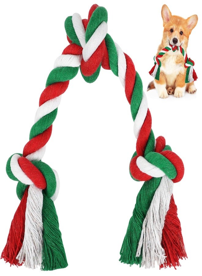 SZEE Dog Rope Toy, 14 in 3 Knots Christmas Dog Chew Toys for Medium and Small Dogs, Pull Toy for Tug of War and Teeth Cleaning (Red & Green) - Image 1