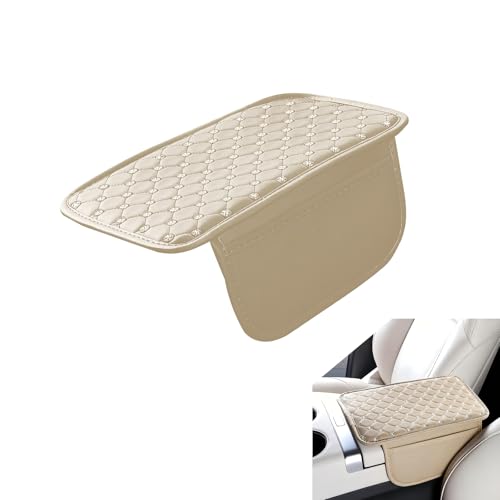 Foelony Car Center Console Cover Leather Waterproof Armrest Cover Protector with 2 Side Storage Bags 787 x 118 Comfort AntiSlip Armrest Seat Box Pad Universal for Most Cars Beige - Image 1