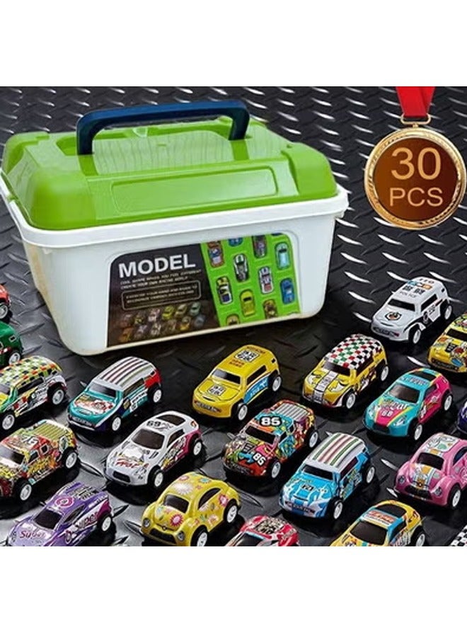 30 Pcs  Aluminum Pull Back Cars, Back Toy Car with Storage Box，Kids Mini Toy Car, Sturdy and Drop-Resistant, Suitable for Family Play, Racing Games Collection - Image 1