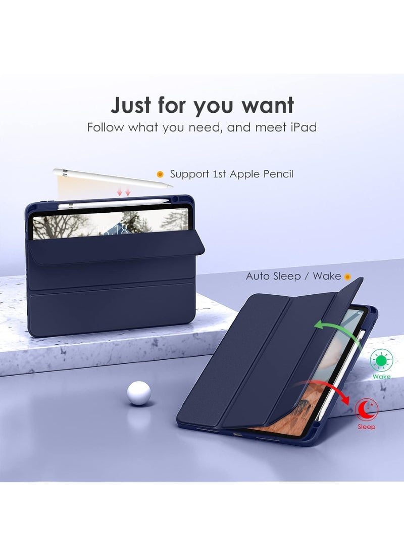 كابتن تيك جراب لجهاز iPad Air من الجيل الخامس (2022) iPad Air 4th Gen (2020) 10.9 بوصة 【حامل أقلام رصاص مدمج】 غطاء ثلاثي الطي مقاوم للصدمات مع غطاء خلفي شفاف شفاف للاستيقاظ التلقائي للنوم  - Image 4