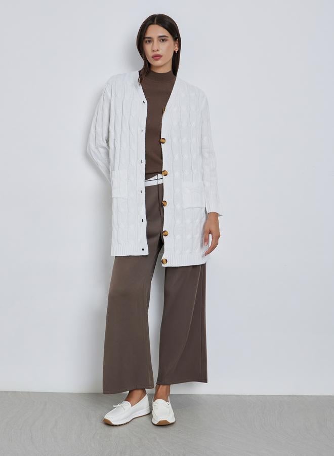 Take Two Beige Textured Midi Cardigan Sweater - Image 1