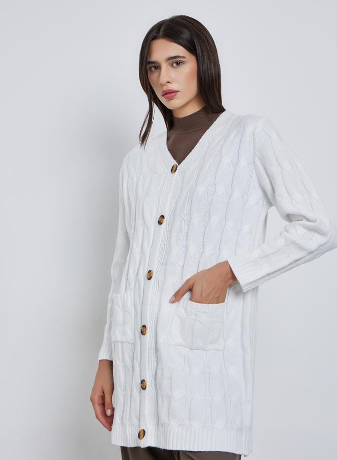 Take Two Beige Textured Midi Cardigan Sweater - Image 3