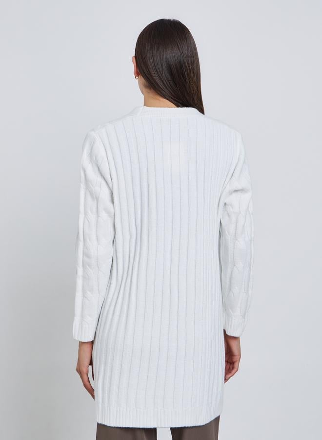 Take Two Beige Textured Midi Cardigan Sweater - Image 5